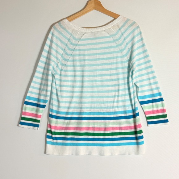 Talbots Women Size Small Striped Sweater Aqua White Coastal Casual Soft Quiet - Picture 4 of 6